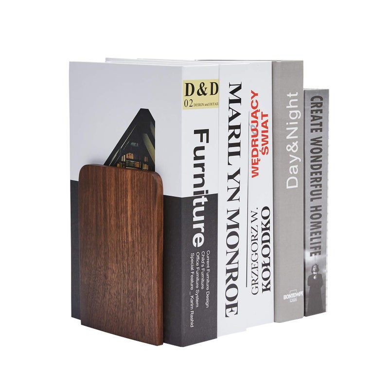 Pandapark Wood Bookends Non-Skid Bookend for Shelves Heavy Duty Bookends Book Stand for Books/CDs 1 Pair - Image 3